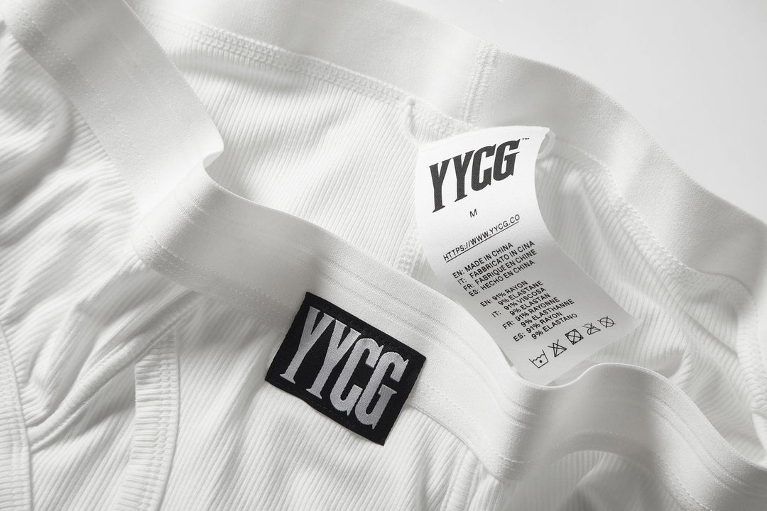 YYCG men's ribbed brief in white – soft rayon contour pouch underwear front view