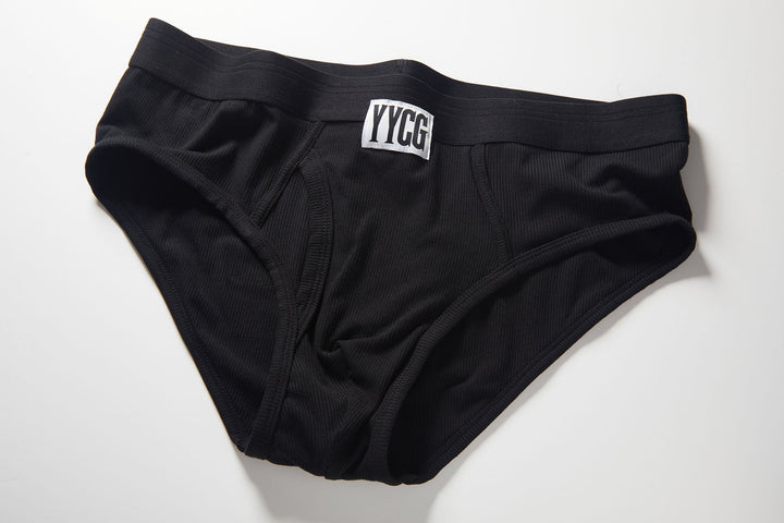 YYCG men's ribbed brief in white – soft rayon contour pouch underwear front view
