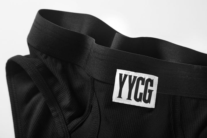 YYCG men's ribbed brief in white – soft rayon contour pouch underwear front view