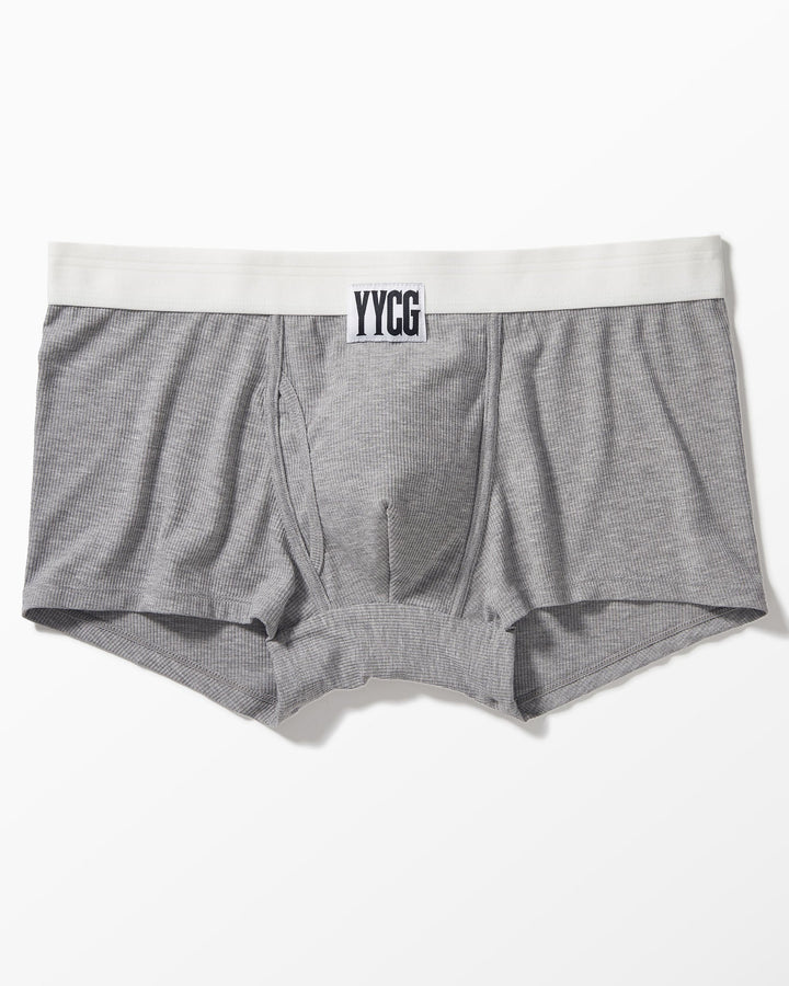 YYCG men's ribbed boxer brief in gray – premium ribbed rayon all-day underwear front view