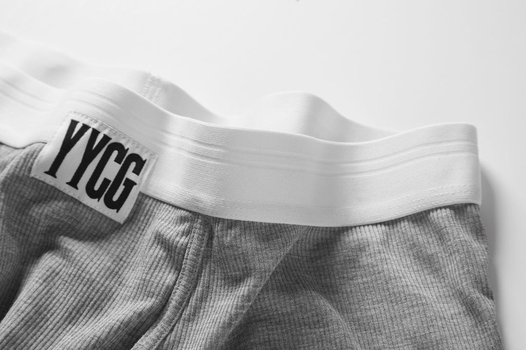 YYCG men's ribbed boxer brief in black – premium textured stretch underwear front view