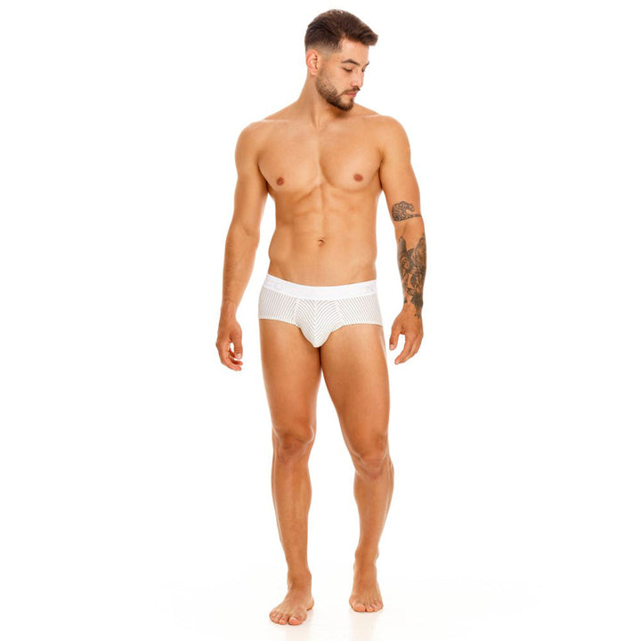 Mundo Unico men's white cotton brief Estelar classic underwear – detail view