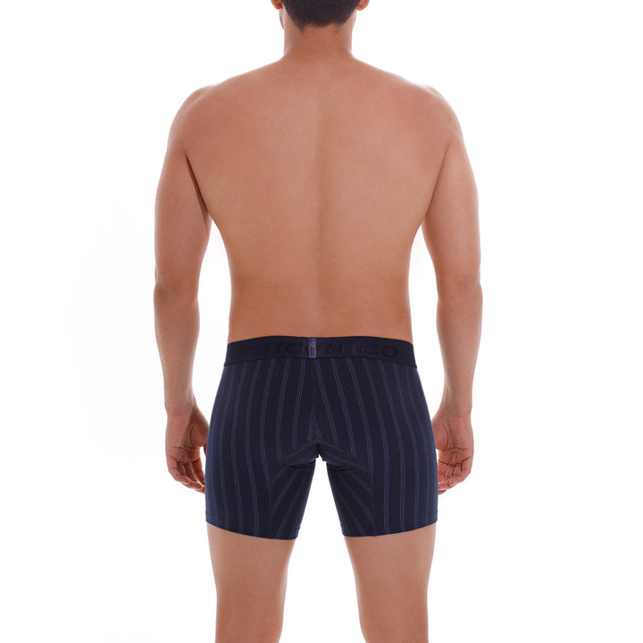 Mundo Unico Men’s Senda Dark Blue Pinstripe Mid-Boxers - Ergonomic Pouch Support Mid-Brief Trunks