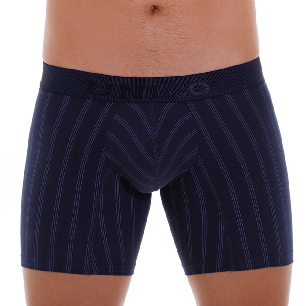 Mundo Unico Men’s Senda Dark Blue Pinstripe Mid-Boxers - Ergonomic Pouch Support Mid-Brief Trunks