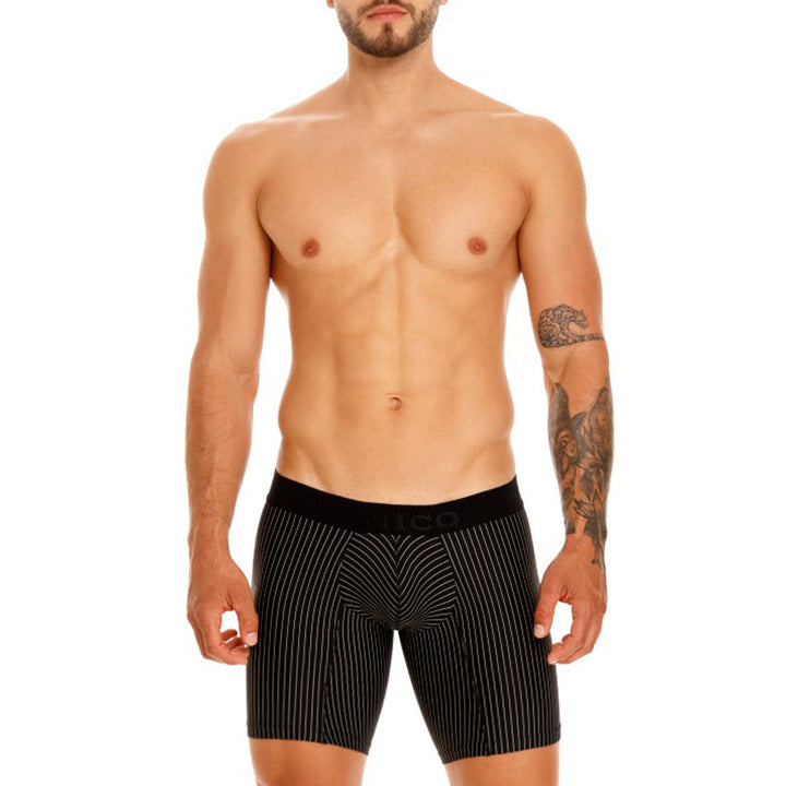 Mundo Unico Sombras Negro Mid-Length Boxer Briefs – Black Striped Men's Underwear with Ergonomic Support Pouch