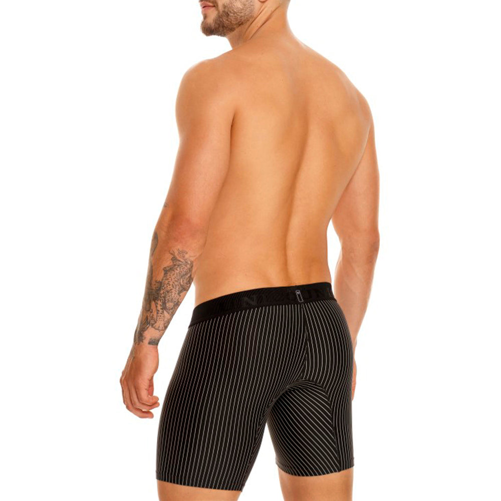 Mundo Unico Sombras Negro Mid-Length Boxer Briefs – Black Striped Men's Underwear with Ergonomic Support Pouch