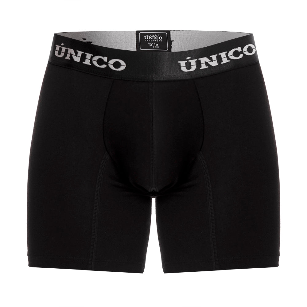 Mundo Unico Men's Intenso M23 Mid-Length Boxer Briefs - Solid Black High-Performance Microfiber