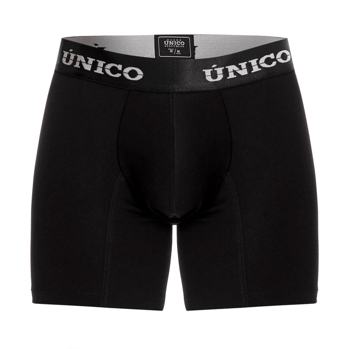 Mundo Unico Men's Intenso M23 Mid-Length Boxer Briefs - Solid Black High-Performance Microfiber