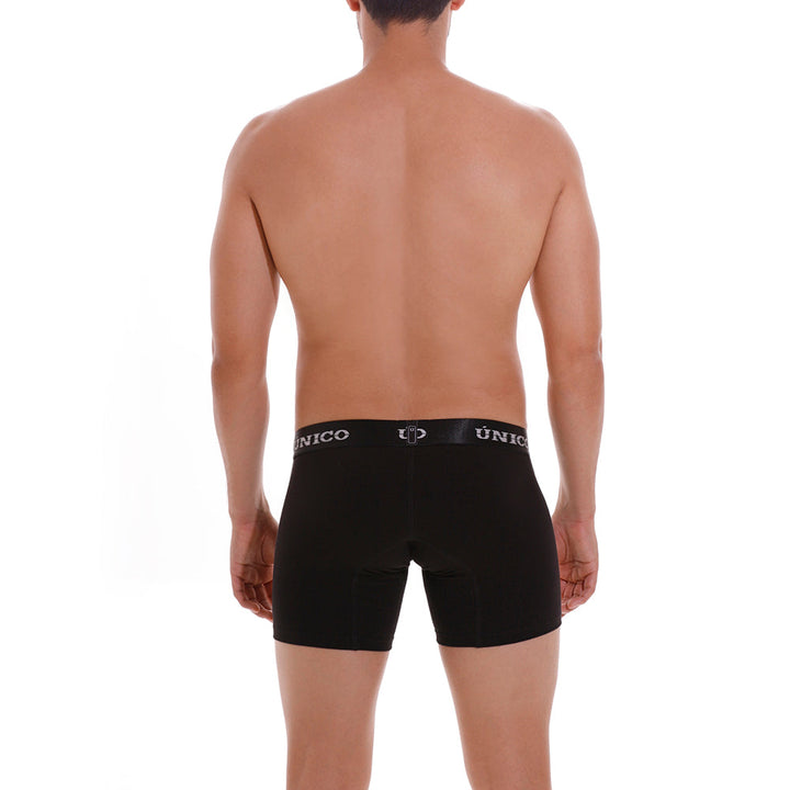 Mundo Unico Men's Intenso M23 Mid-Length Boxer Briefs - Solid Black High-Performance Microfiber