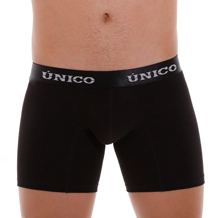 Mundo Unico Men's Intenso M23 Mid-Length Boxer Briefs - Solid Black High-Performance Microfiber
