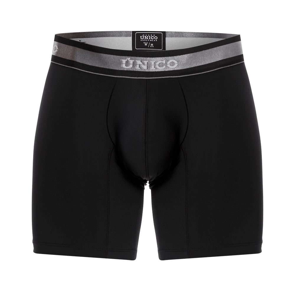 Mundo Unico Men's Nebuloso M23 Mid-Length Boxer Briefs - Solid Black Microfiber Performance