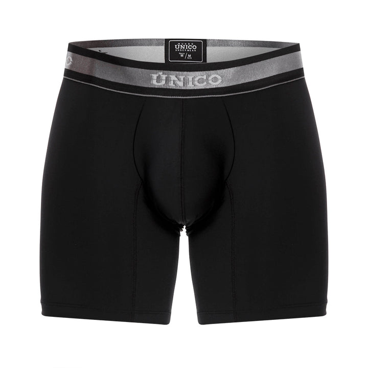 Mundo Unico Men's Nebuloso M23 Mid-Length Boxer Briefs - Solid Black Microfiber Performance
