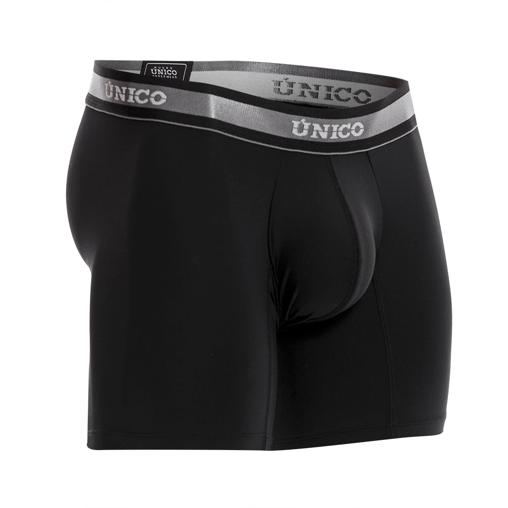 Mundo Unico Men's Nebuloso M23 Mid-Length Boxer Briefs - Solid Black Microfiber Performance