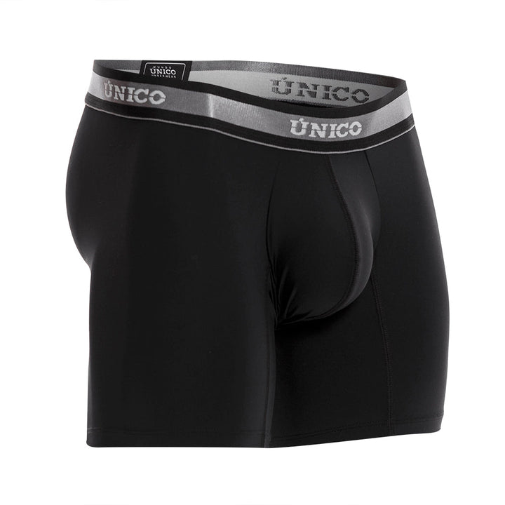 Mundo Unico Men's Nebuloso M23 Mid-Length Boxer Briefs - Solid Black Microfiber Performance
