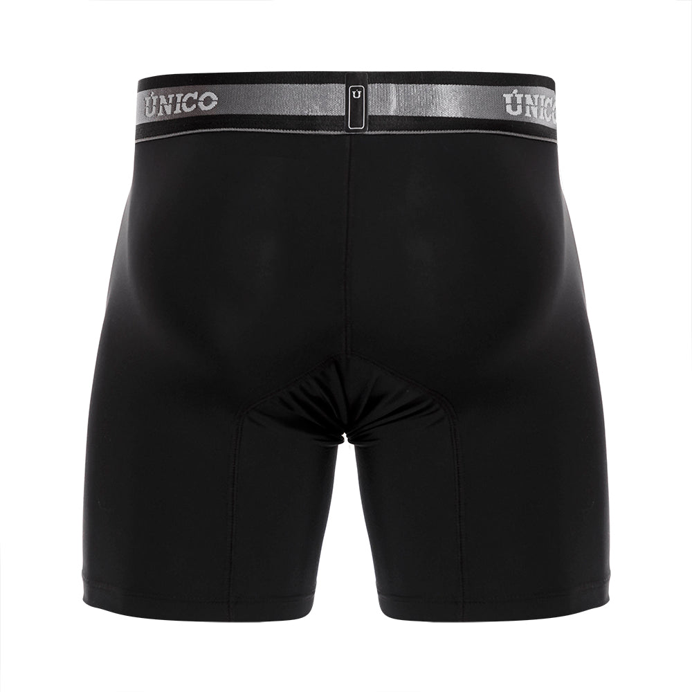 Mundo Unico Men's Nebuloso M23 Mid-Length Boxer Briefs - Solid Black Microfiber Performance