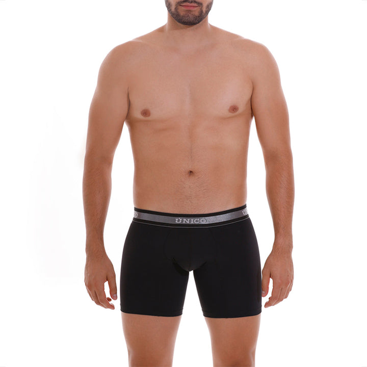 Mundo Unico Men's Nebuloso M23 Mid-Length Boxer Briefs - Solid Black Microfiber Performance