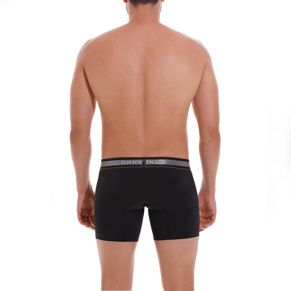 Mundo Unico Men's Nebuloso M23 Mid-Length Boxer Briefs - Solid Black Microfiber Performance