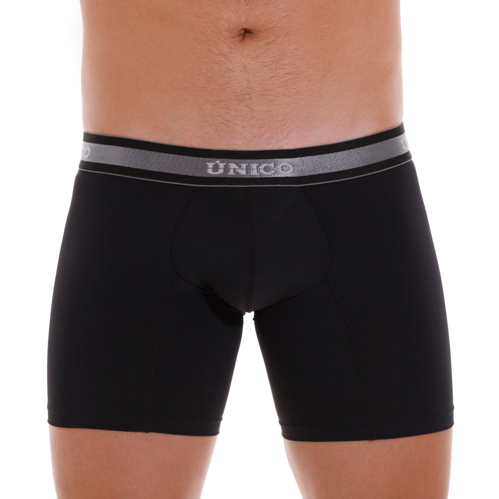 Mundo Unico Men's Nebuloso M23 Mid-Length Boxer Briefs - Solid Black Microfiber Performance