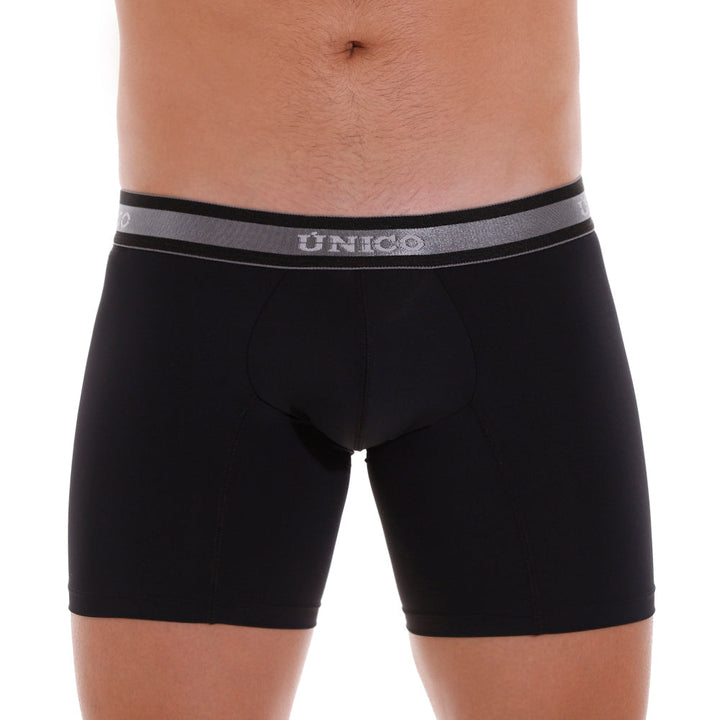 Mundo Unico Men's Nebuloso M23 Mid-Length Boxer Briefs - Solid Black Microfiber Performance