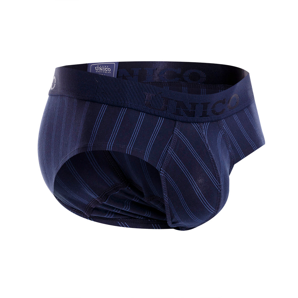 Mundo Unico Men's Senda Briefs - Dark Navy Blue Striped Comfort Fit Underwear
