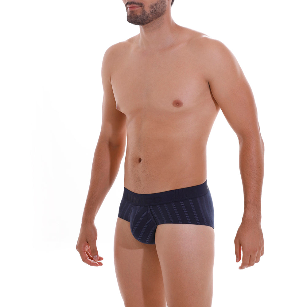 Mundo Unico Men's Senda Briefs - Dark Navy Blue Striped Comfort Fit Underwear