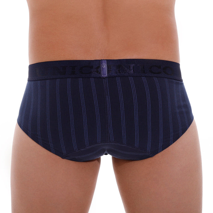 Mundo Unico Men's Senda Briefs - Dark Navy Blue Striped Comfort Fit Underwear
