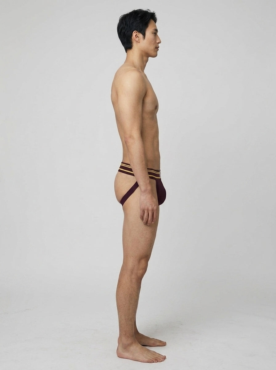 HisJock Core Jock in Cabernet 2 inch waistband – men's classic athletic jockstrap deep red