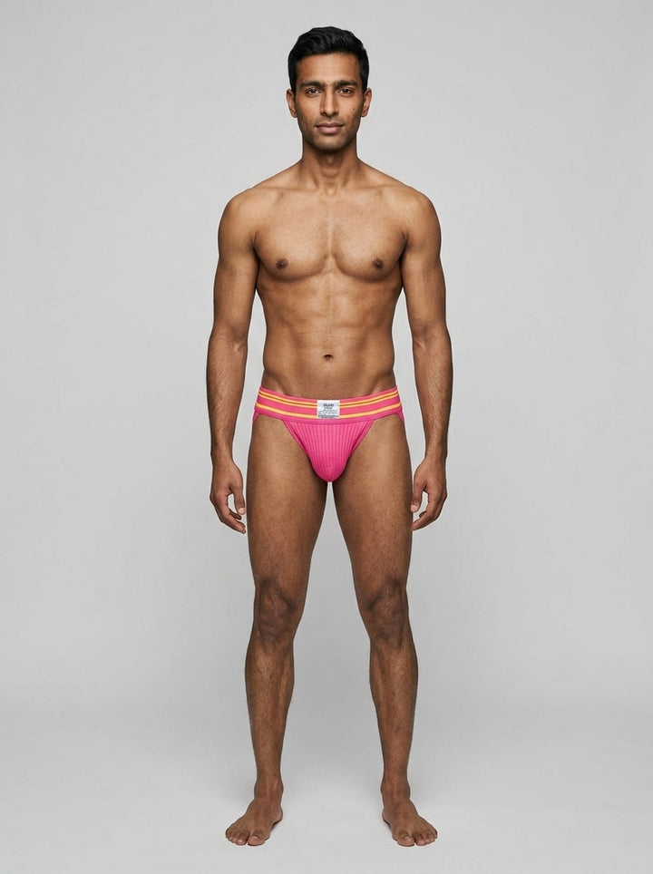 HisJock Core Jock in Circuit Party Pink 2 inch waistband – men's pink athletic jockstrap