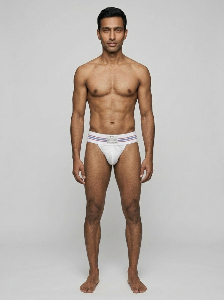 HisJock Core Jock in Classic White 3 inch waistband – men's classic athletic jockstrap