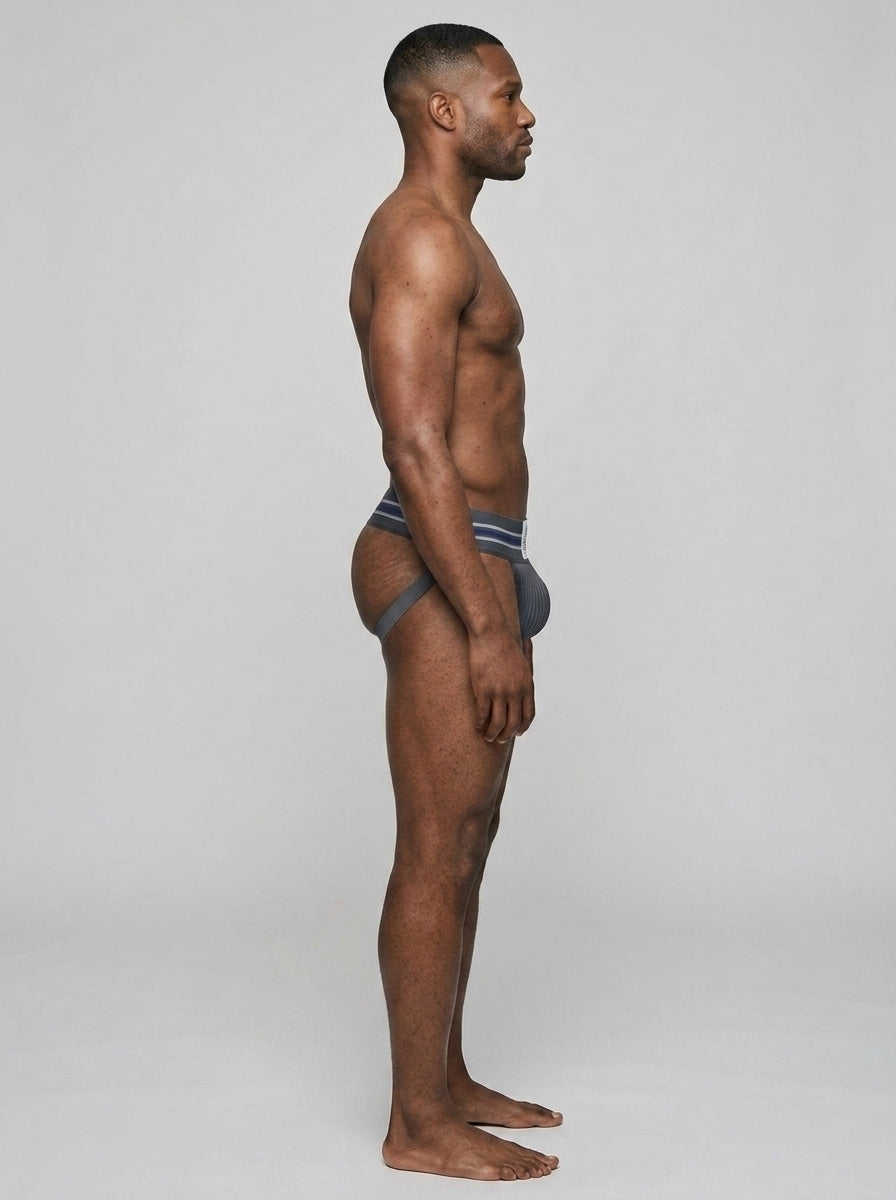 HisJock Core Jock in Zaddy Grey 3 inch waistband – men's grey classic athletic jockstrap