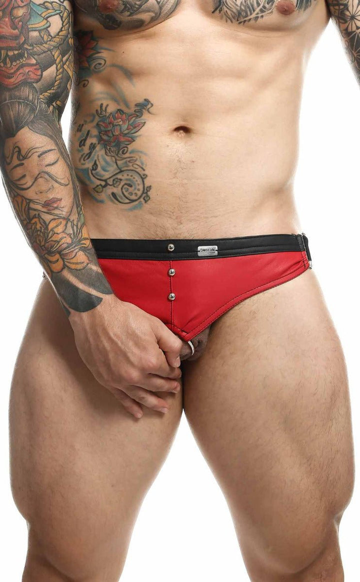 MaleBasics DNGEON C-Ring Jockstrap — Black Faux Leather O-Ring | Men's Fetish Underwear