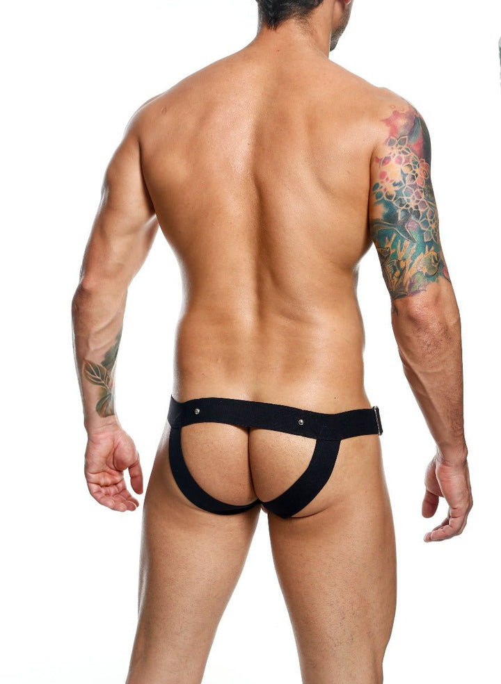 MaleBasics DNGEON C-Ring Jockstrap — Black Faux Leather O-Ring | Men's Fetish Underwear