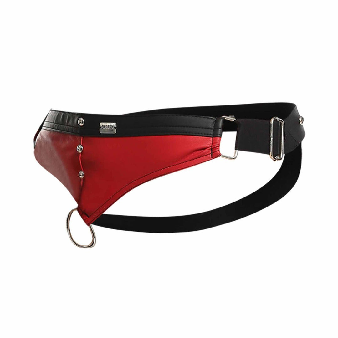 MaleBasics DNGEON C-Ring Jockstrap — Black Faux Leather O-Ring | Men's Fetish Underwear