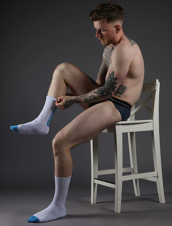 Box Menswear Lux Sports Socks Reverse Blue Strip