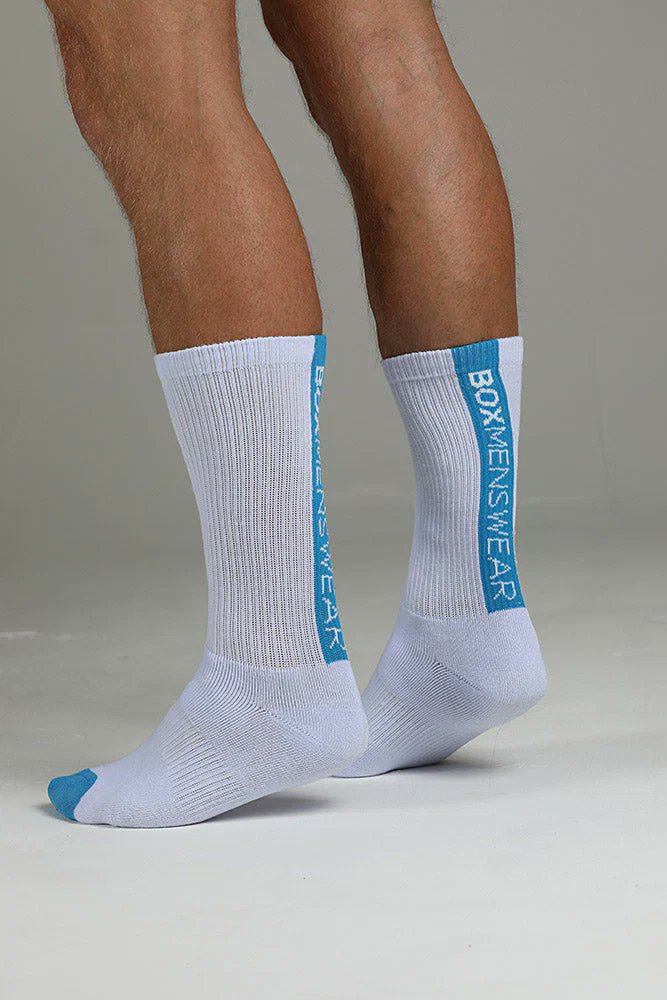 Box Menswear Lux Sports Socks Reverse Blue Strip