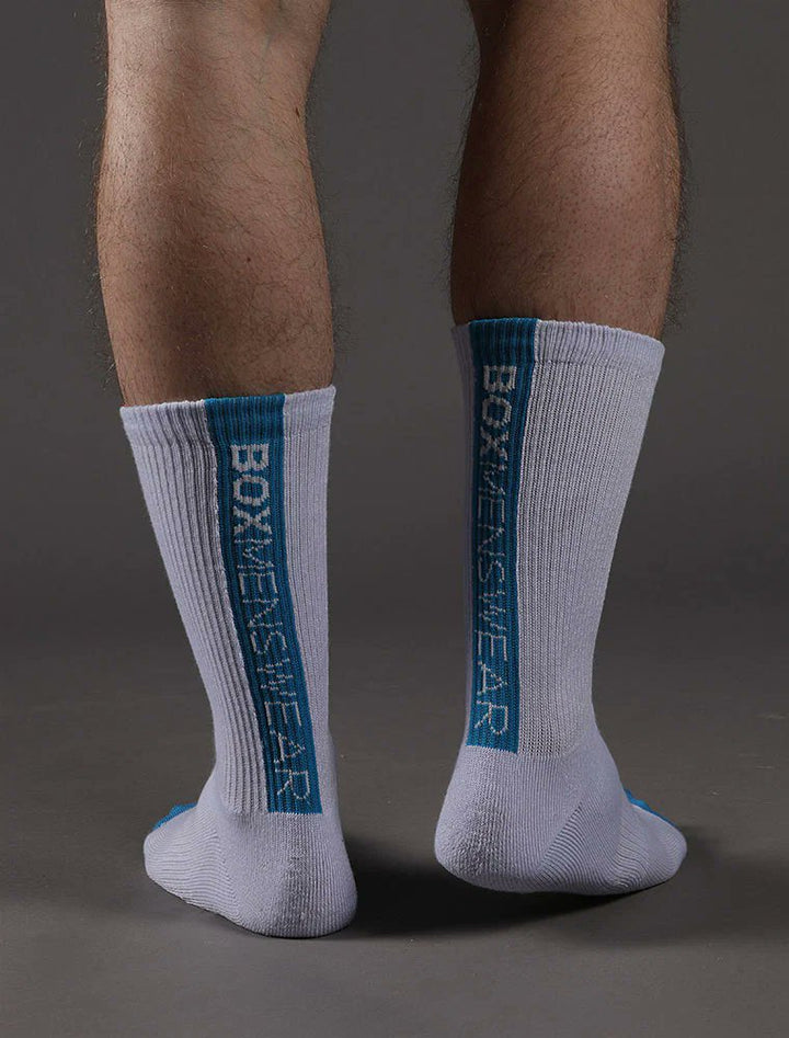 Box Menswear Lux Sports Socks Reverse Blue Strip