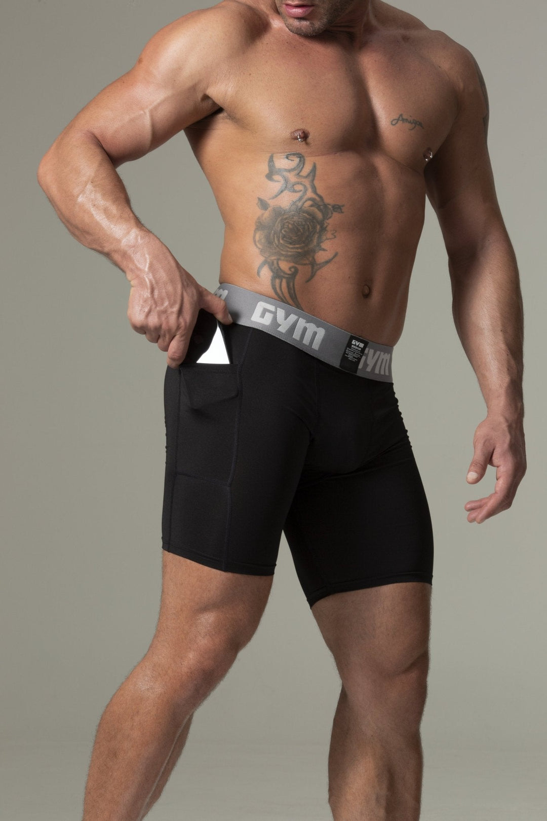 GYM Men's Performance Compression Shorts with Phone Pocket
