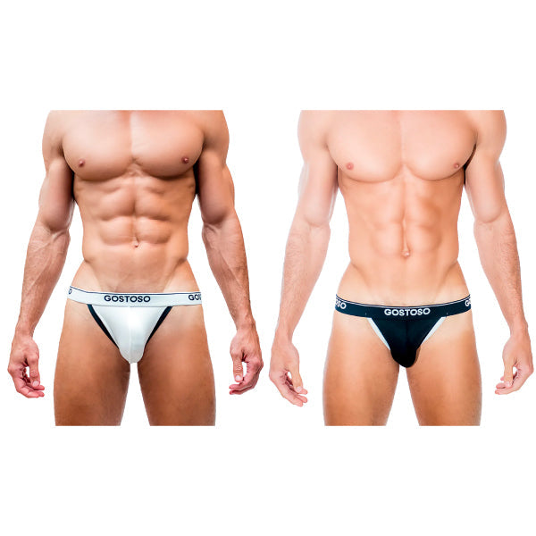 CA-RIO-CA Men's Gostoso Solid Logo Jockstrap in White & Black Trim and 2pack Jockstraps in 