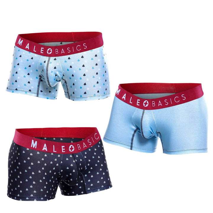 MaleBasics 3-Pack Men’s Trunk Boats – Breathable Cotton Stretch Underwear