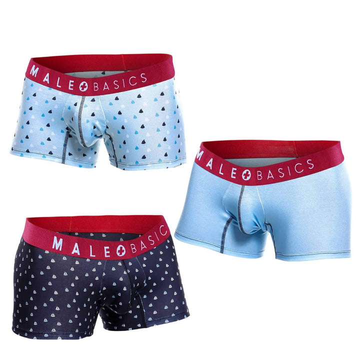 MaleBasics 3-Pack Men’s Trunk Boats – Breathable Cotton Stretch Underwear