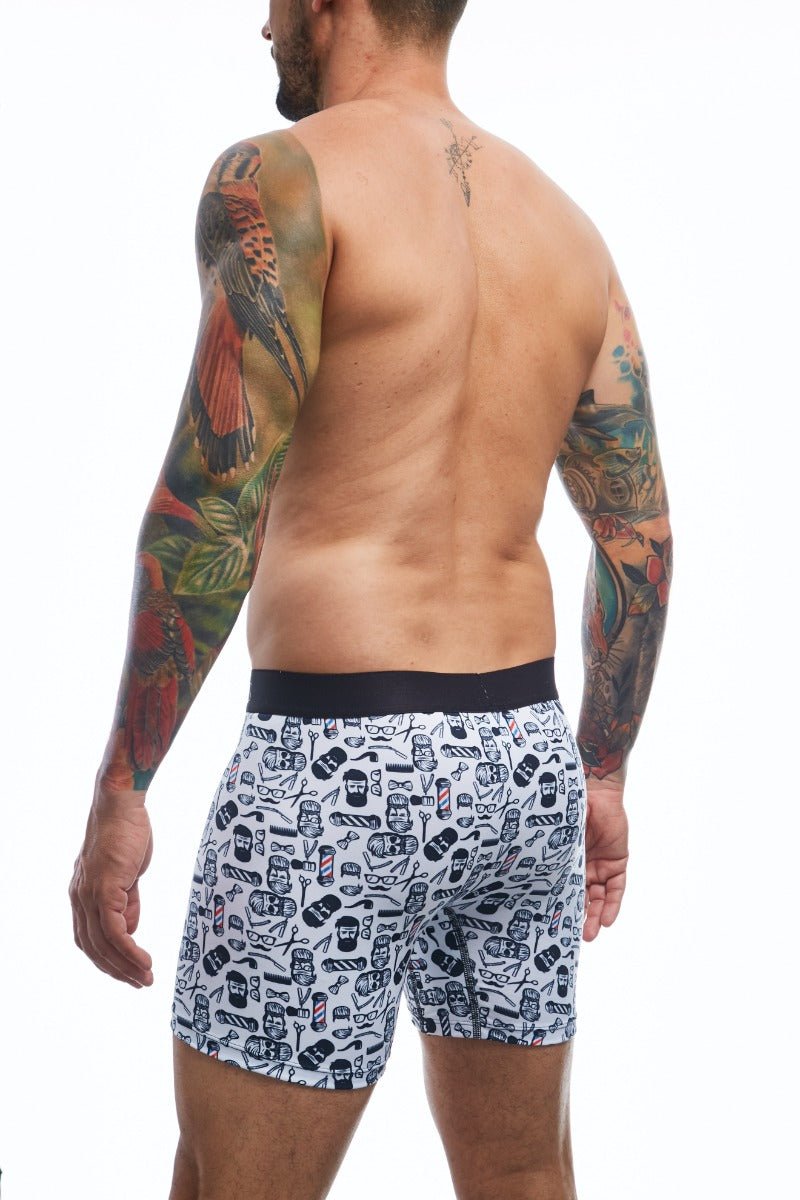 MaleBasics Men's Boxer Brief – Barber Skulls Print Edgy Stretch Underwear