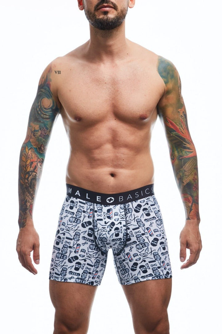 MaleBasics Men's Boxer Brief – Barber Skulls Print Edgy Stretch Underwear