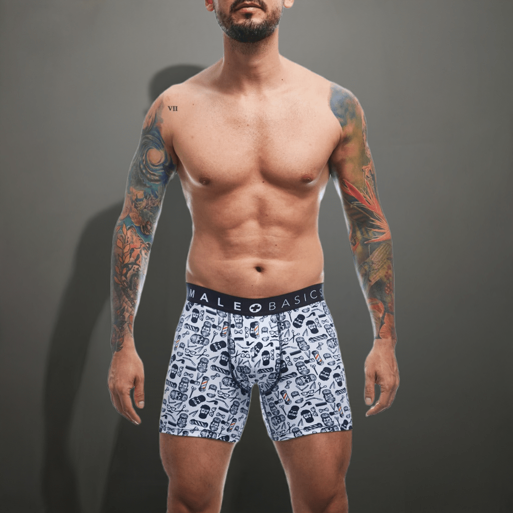 MaleBasics Men's Boxer Brief – Barber Skulls Print Edgy Stretch Underwear