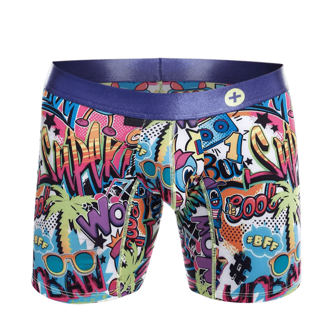 MaleBasics Men's Hipster Boxer Brief Comics – Low Rise Comic Print Underwear for Men