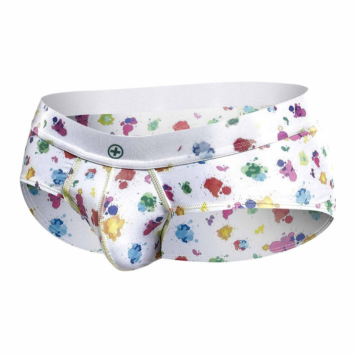 MaleBasics Men’s Hipster Briefs - White Splash Print Stretch Underwear