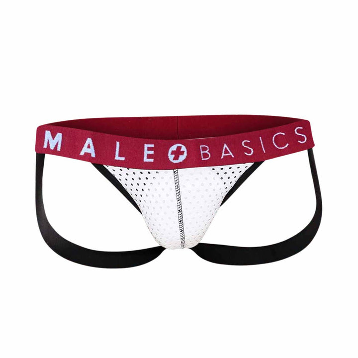 Malebasics Spot Jockstrap - White Performance Mesh Underwear