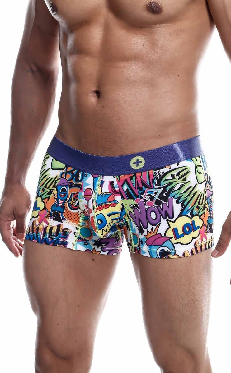MaleBasics Men's Hipster Trunk Comics – Colorful Doodle Print Low-Rise Trunks