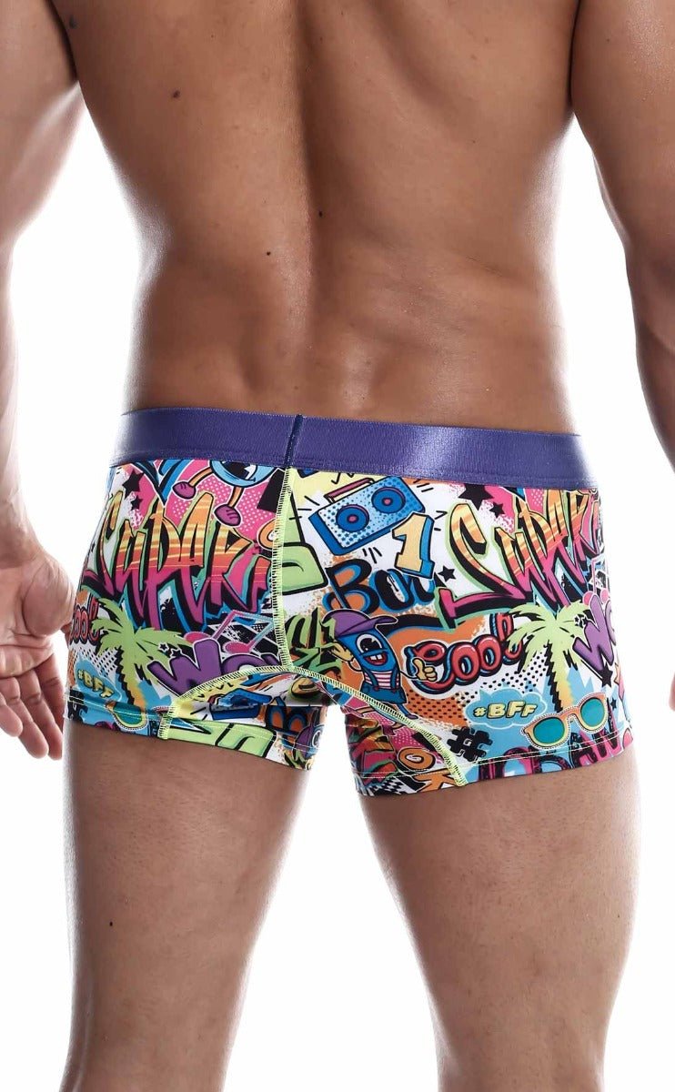 MaleBasics Men's Hipster Trunk Comics – Colorful Doodle Print Low-Rise Trunks