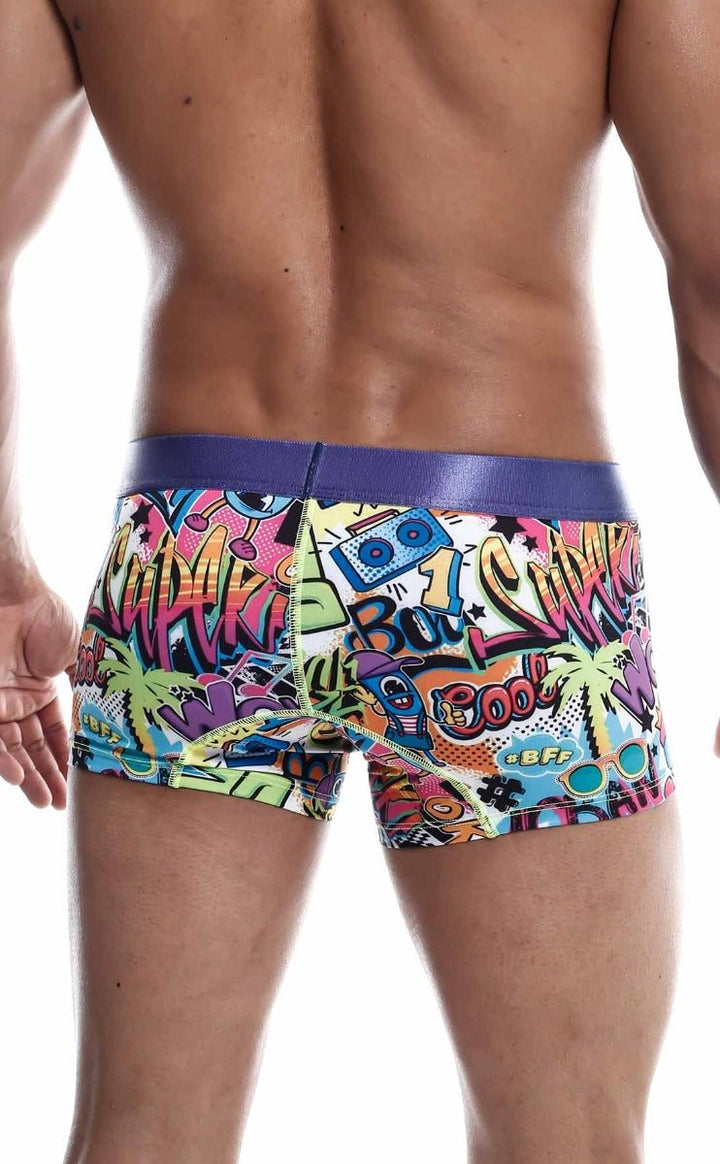 MaleBasics Men's Hipster Trunk Comics – Colorful Doodle Print Low-Rise Trunks