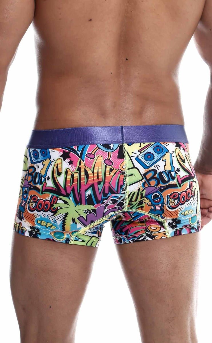 MaleBasics Men's Hipster Trunk Comics – Colorful Doodle Print Low-Rise Trunks